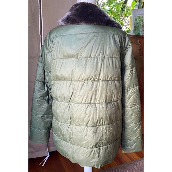 BARBOUR Green Mullein Faux Fur Collar Quilted Jacket Coat Size US 14 Sage Green - Picture 9 of 16